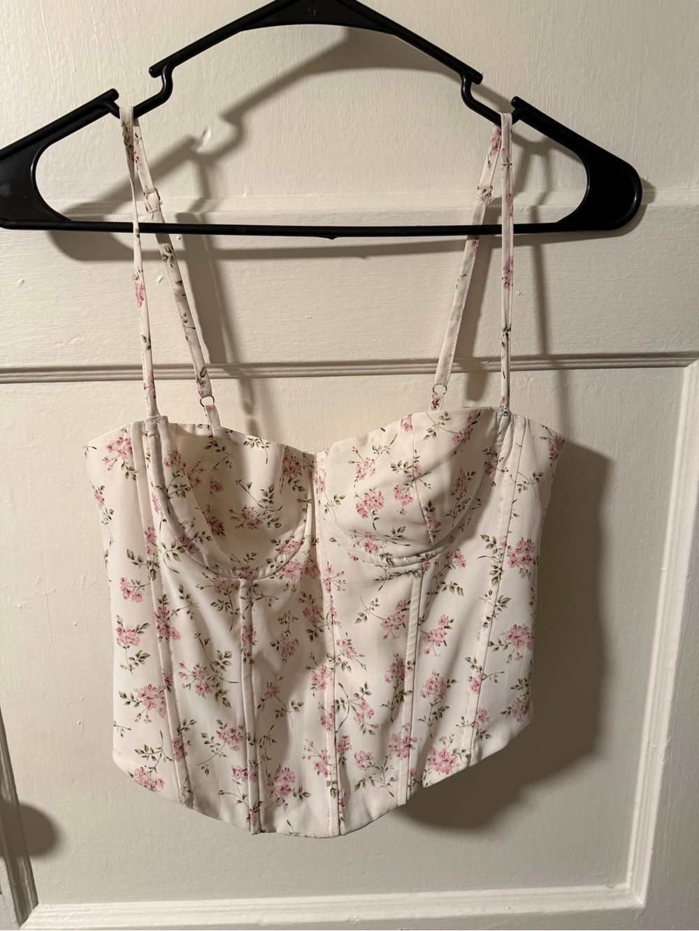 Mahina White Floral Bustier Camisole Pink Floral Coquette Feminine Top Sz Small